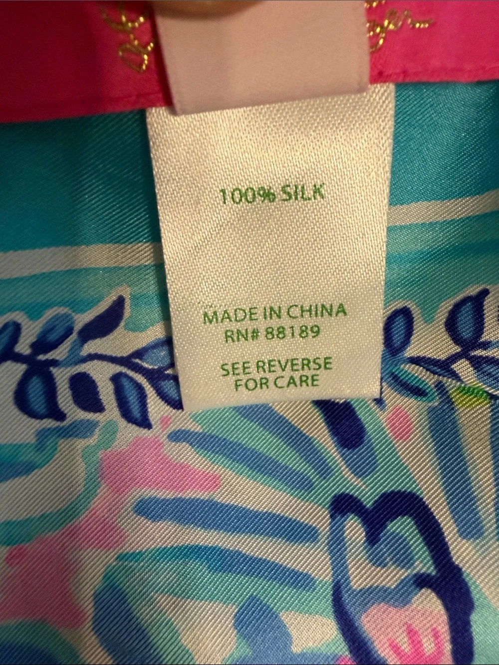 Lilly Pulitzer Tropical Floral Silk-Feel Scarf in Turquoise and Pink 100% silk